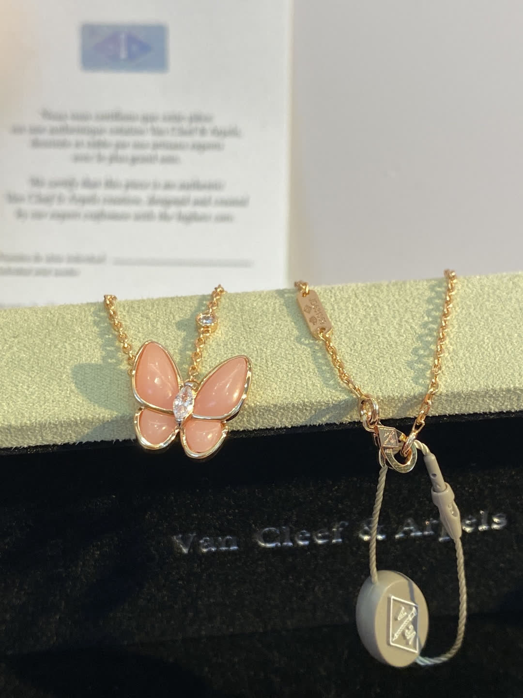 Van Cleef & Arpels Alhambra Butterfly Enamel Gold Pendant Necklace